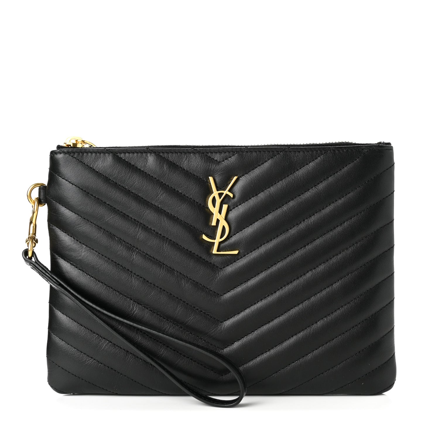 Calfskin Matelasse Chevron Monogram A5 Wristlet Black