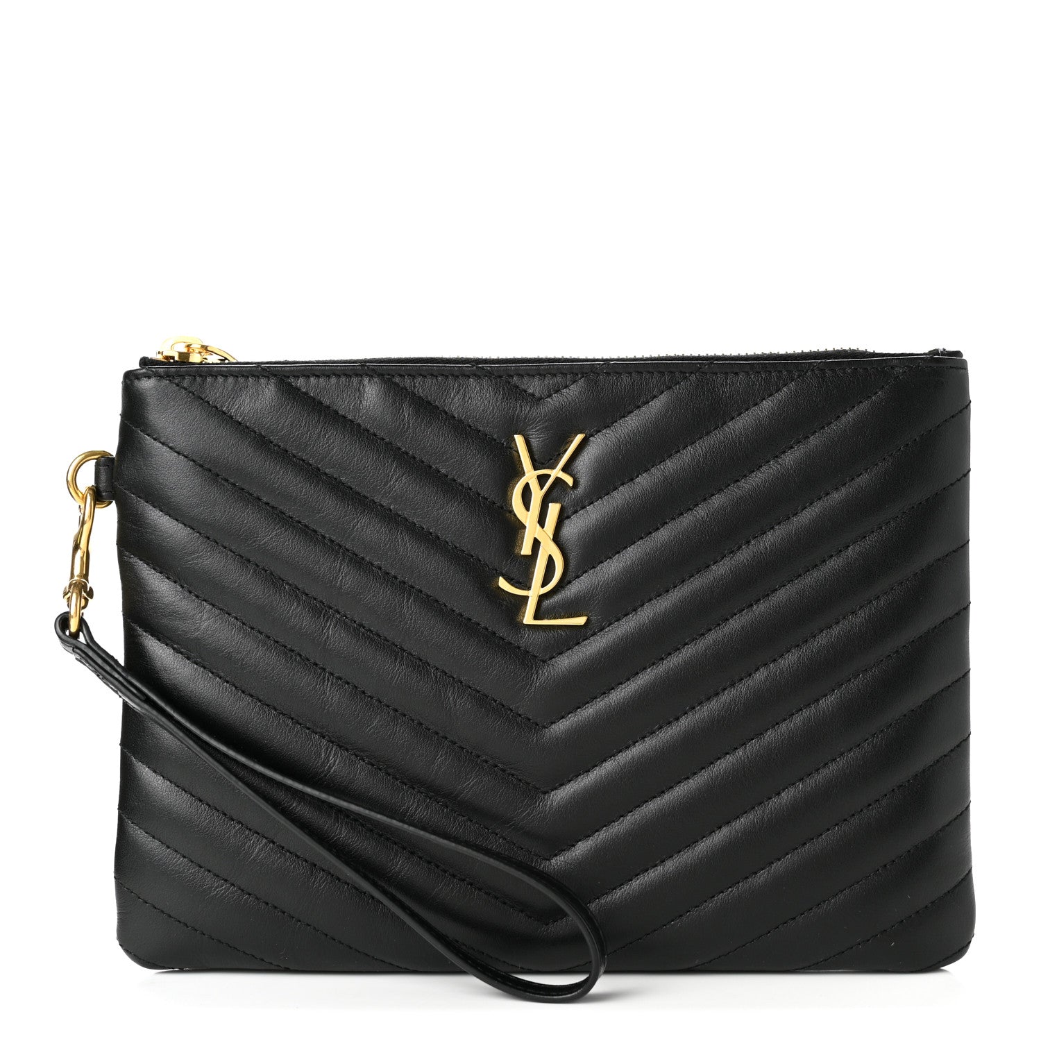 Saint Laurent Calfskin Matelasse Chevron Monogram A5 Wristlet Black 1 of 8