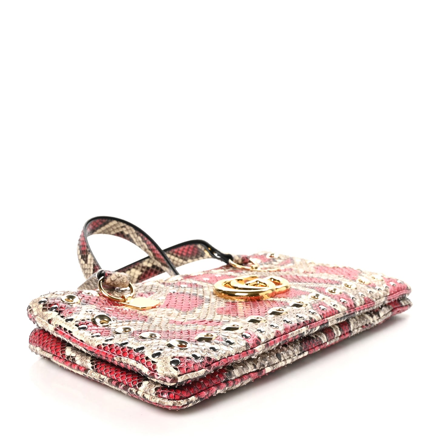 Snakeskin Large Arli Top Handle Bag Pink Beige