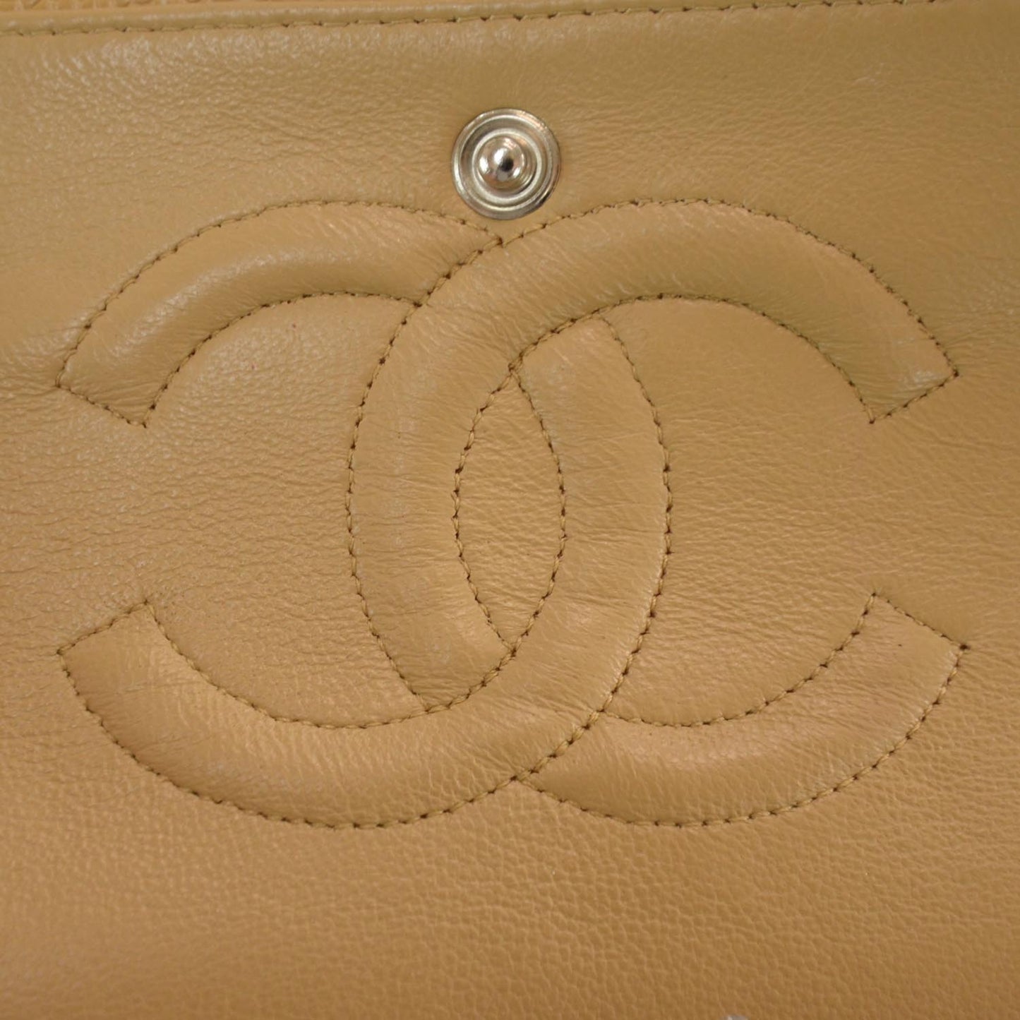 Caviar Quilted Medium Double Flap Beige