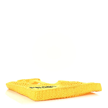Prada Yarn Raffia Effect Crochet Logo Embroidered Tote Bag Giallo 4 of 9