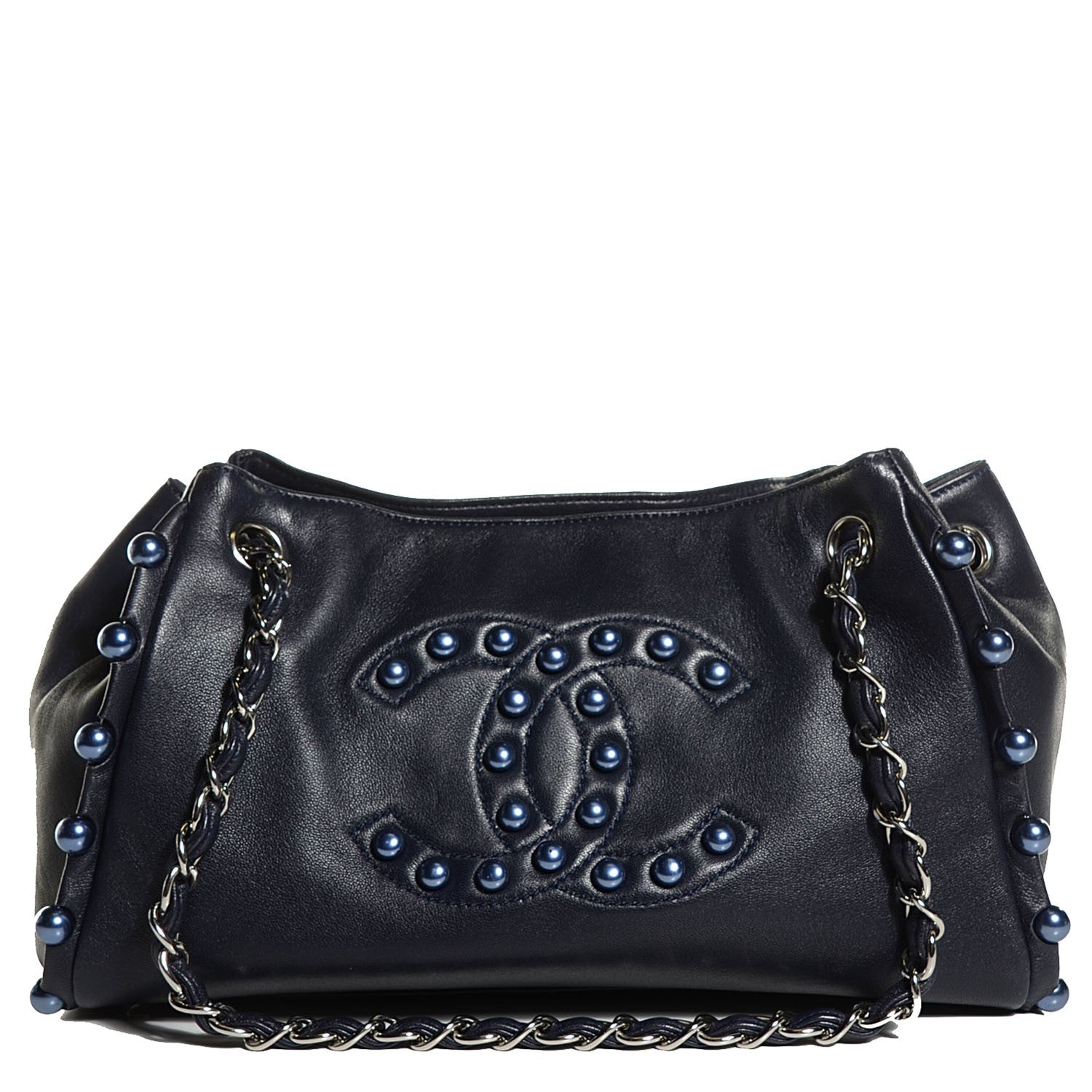 Chanel Lambskin Pearl Obsession Tote Navy 1 of 7