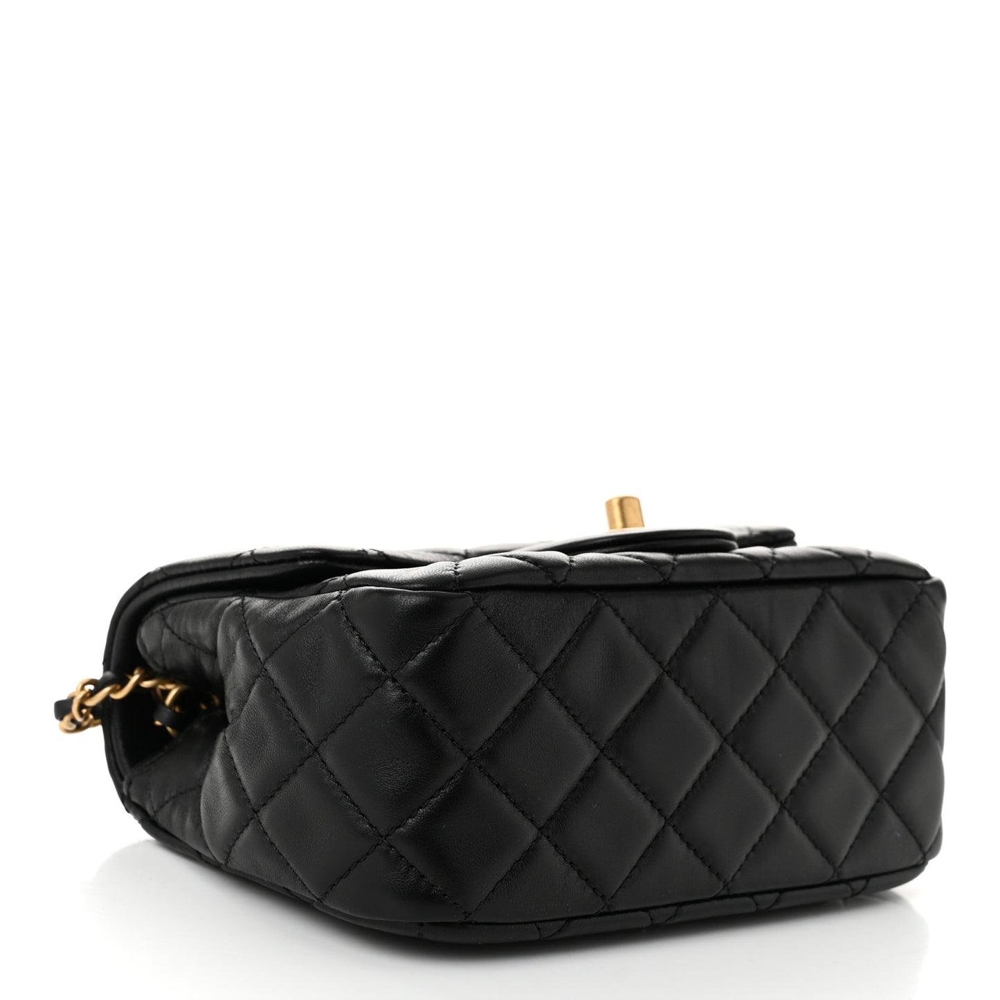 Lambskin Quilted Mini Pearl Crush Flap Black