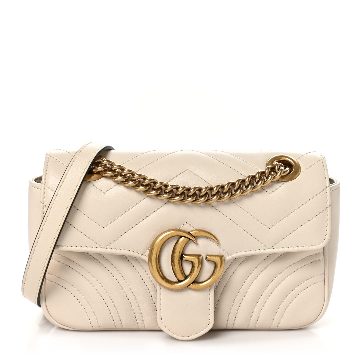 Calfskin Matelasse Mini GG Marmont Shoulder Bag White