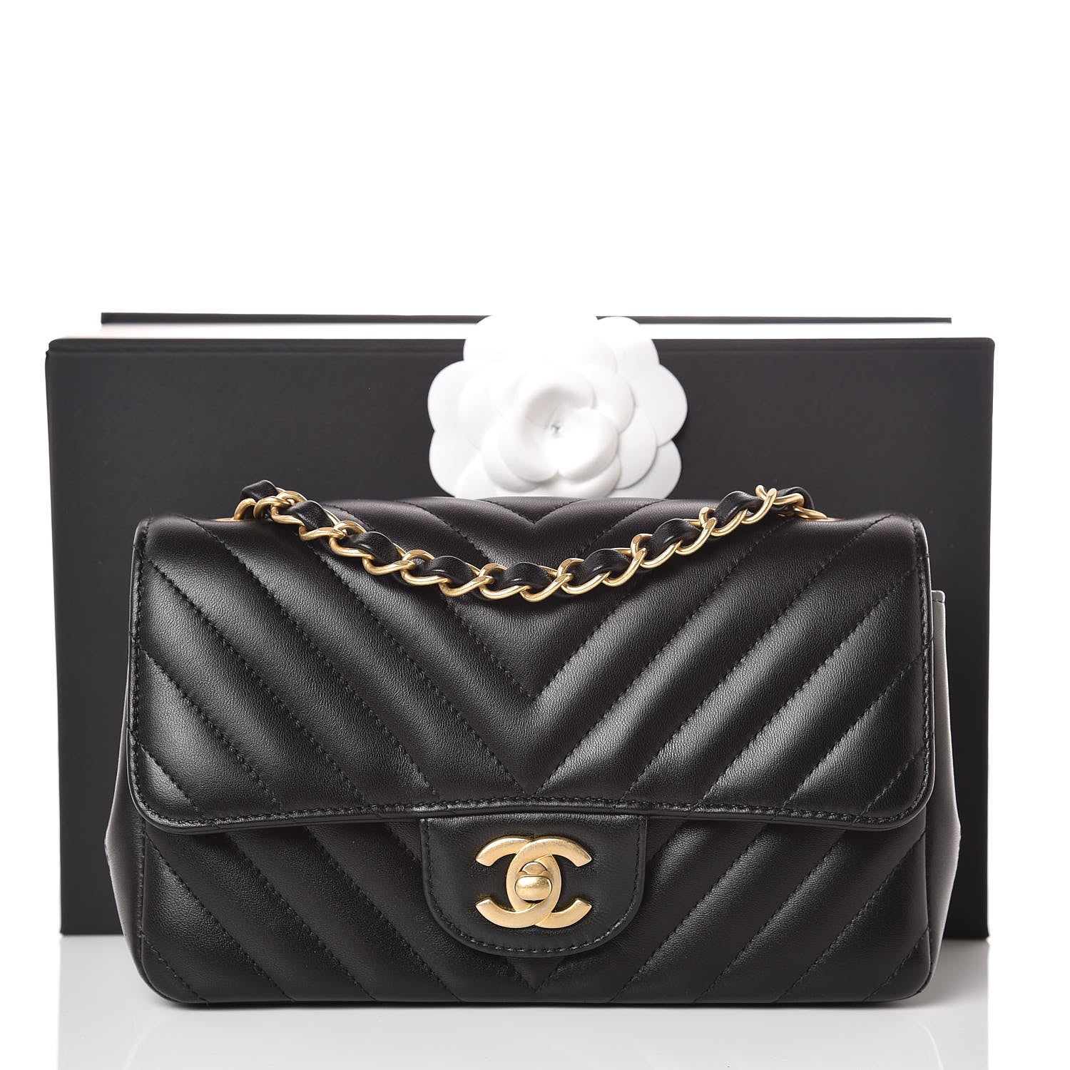 Chanel Lambskin Chevron Quilted Mini Rectangular Flap Black 10 of 10