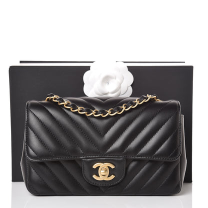 Chanel Lambskin Chevron Quilted Mini Rectangular Flap Black 10 of 10