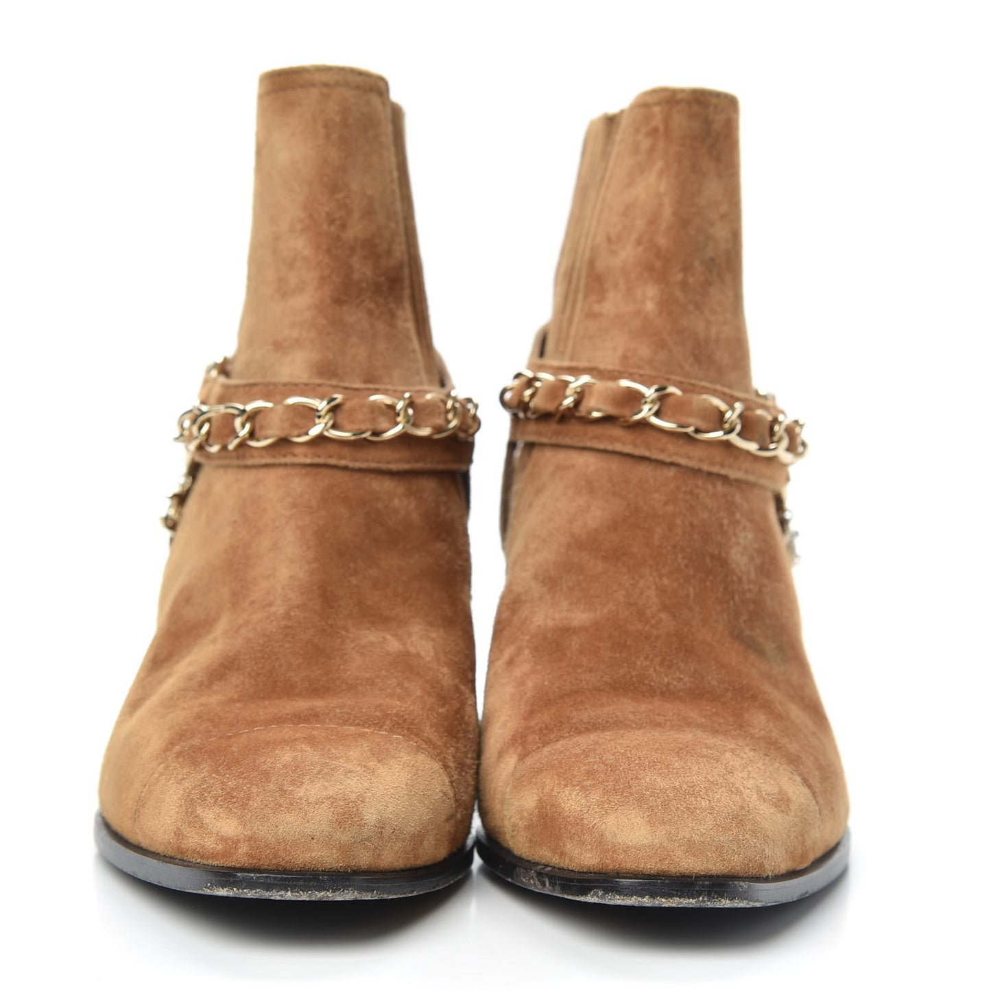 Suede Chain CC Short Boots 37.5 Light Brown