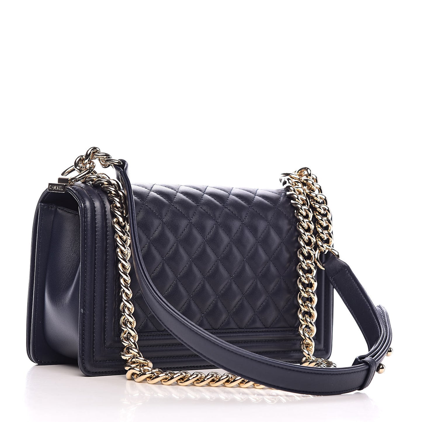 Lambskin Quilted Medium Boy Flap Dark Navy