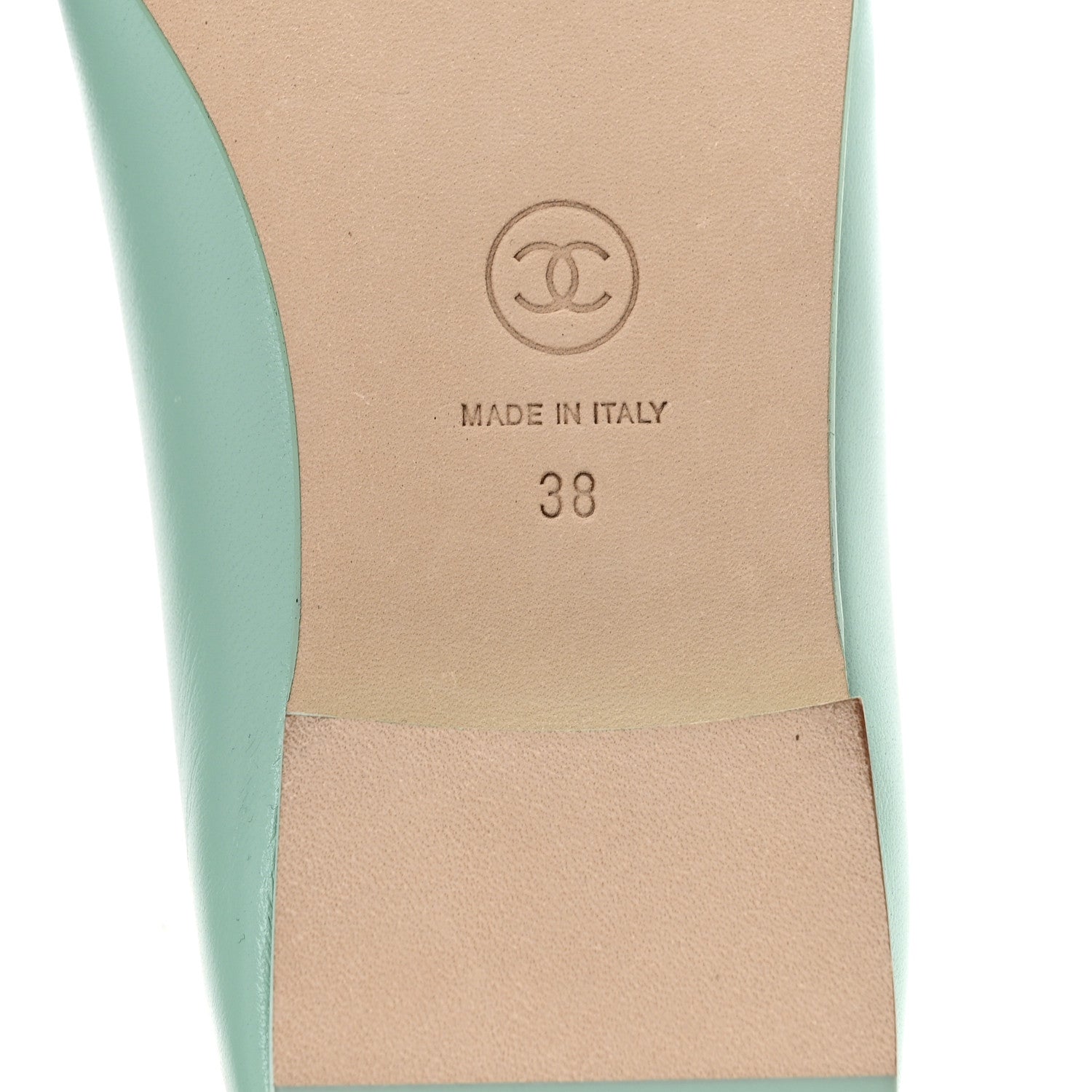 Chanel Lambskin CC Cap Toe Ballerina Flats 38 Light Green White 7 of 10