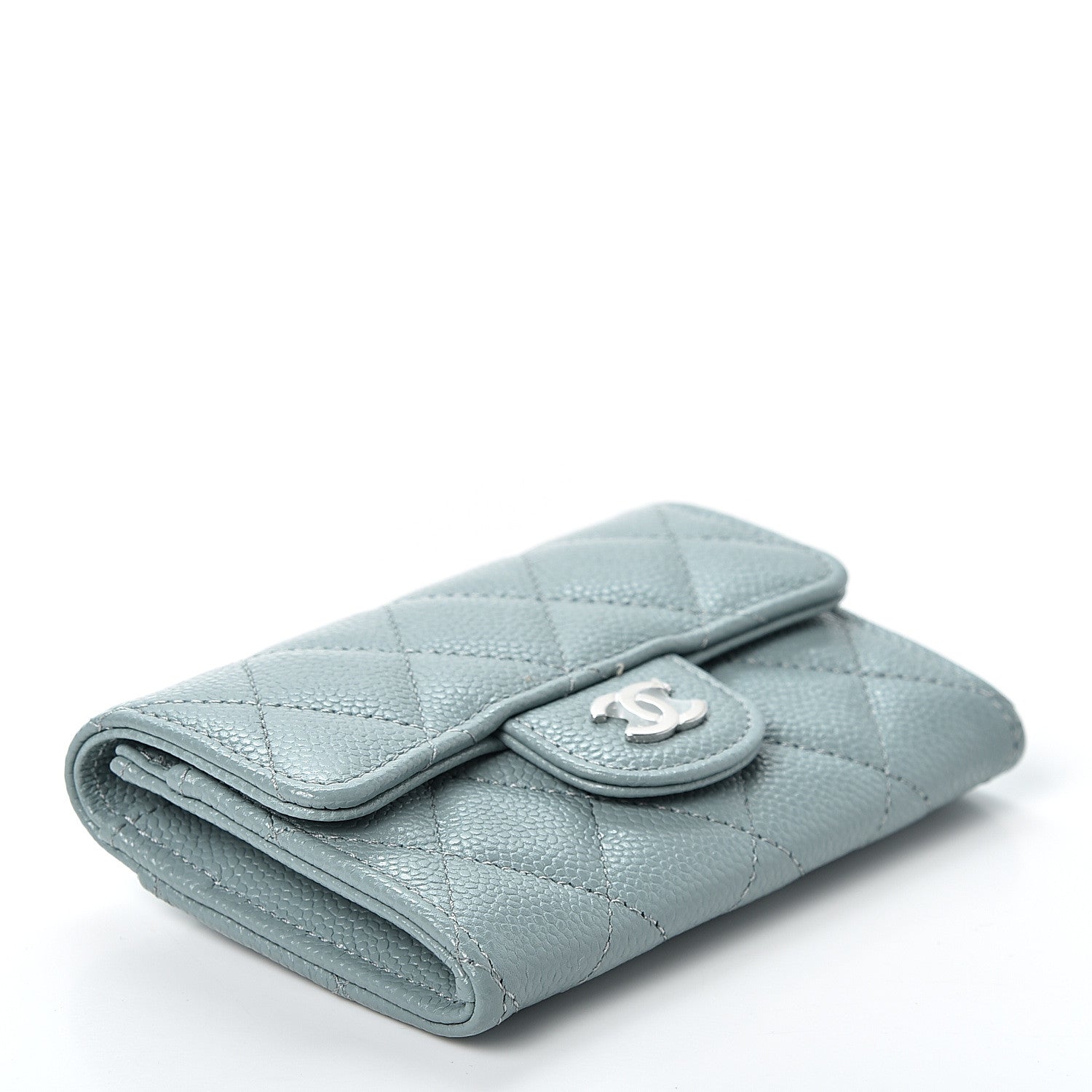 Chanel Caviar Quilted Flap Card Holder Wallet Light Blue 3 of 10
