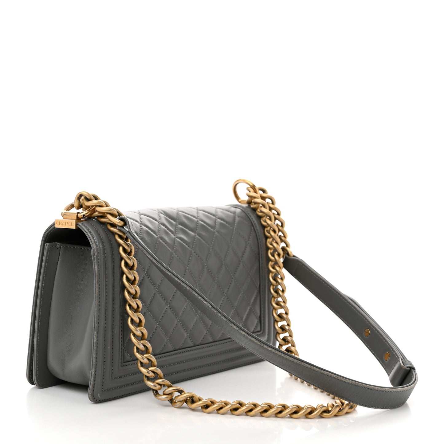 Lambskin Quilted Medium Boy Flap Grey