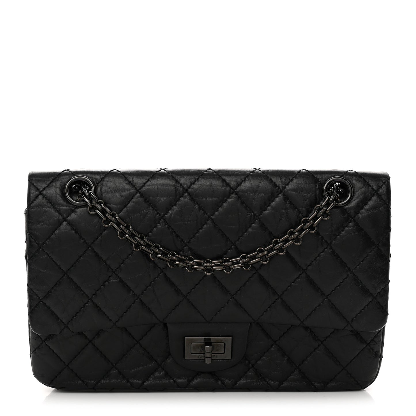 Aged Calfskin Quilted 2.55 Reissue 225 Flap So Black