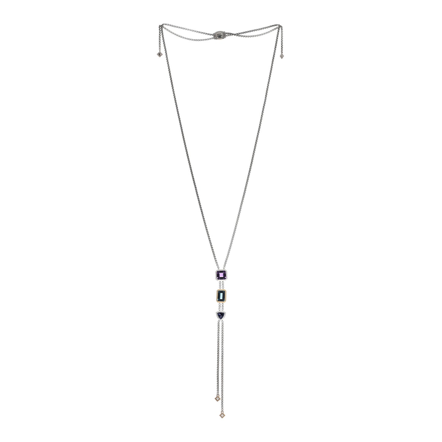 Sterling Silver 18K Yellow Gold Amethyst London Blue Topaz Iolite Novella Y Necklace