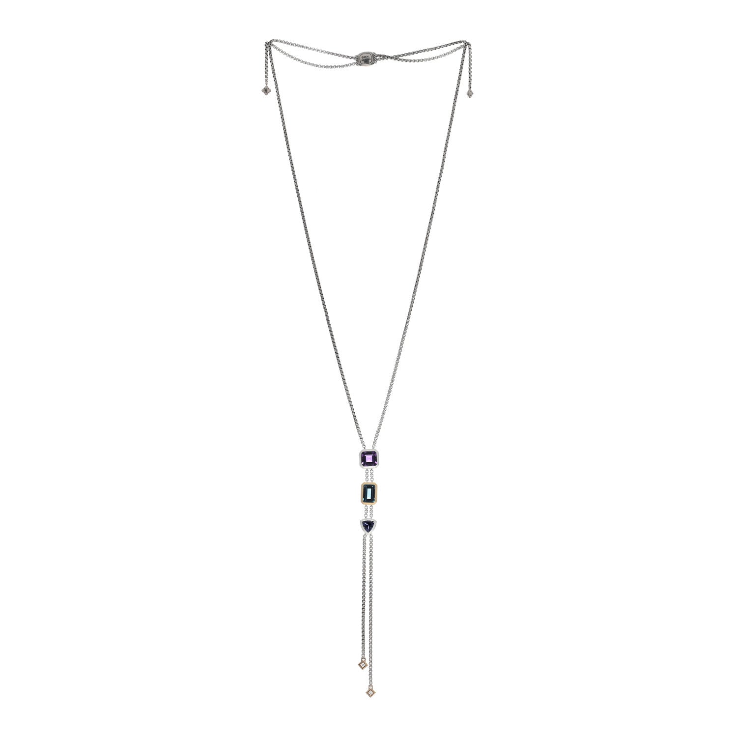 David Yurman Sterling Silver 18K Yellow Gold Amethyst London Blue Topaz Iolite Novella Y Necklace 2 of 4