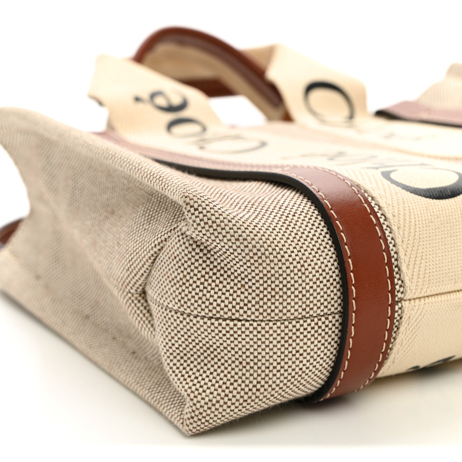 Chloe Cotton Calfskin Small Woody Ribbon Tote With Strap White Brown 9 of 10