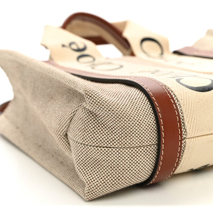 Chloe Cotton Calfskin Small Woody Ribbon Tote With Strap White Brown 9 of 10