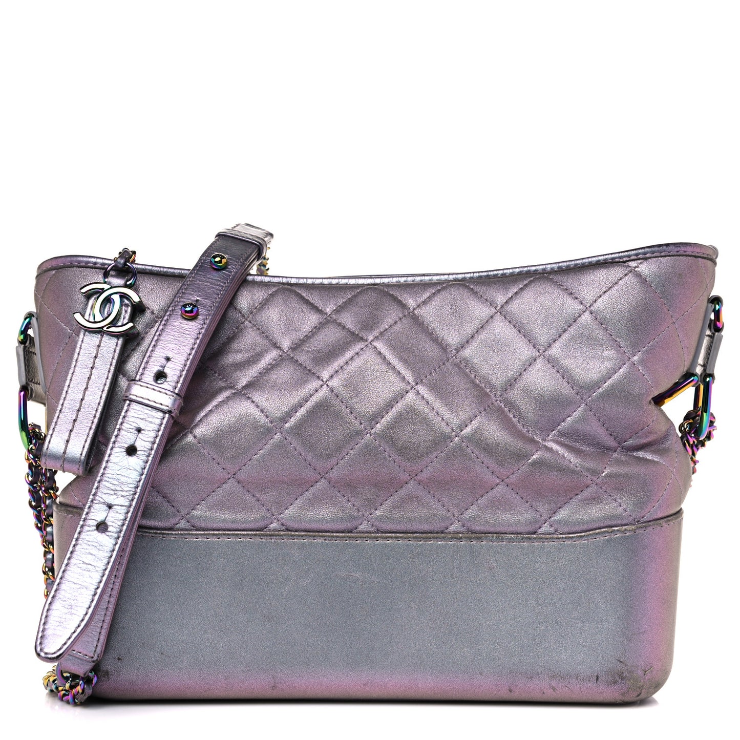 Iridescent Lambskin Calfskin Quilted Medium Gabrielle Hobo Light Purple