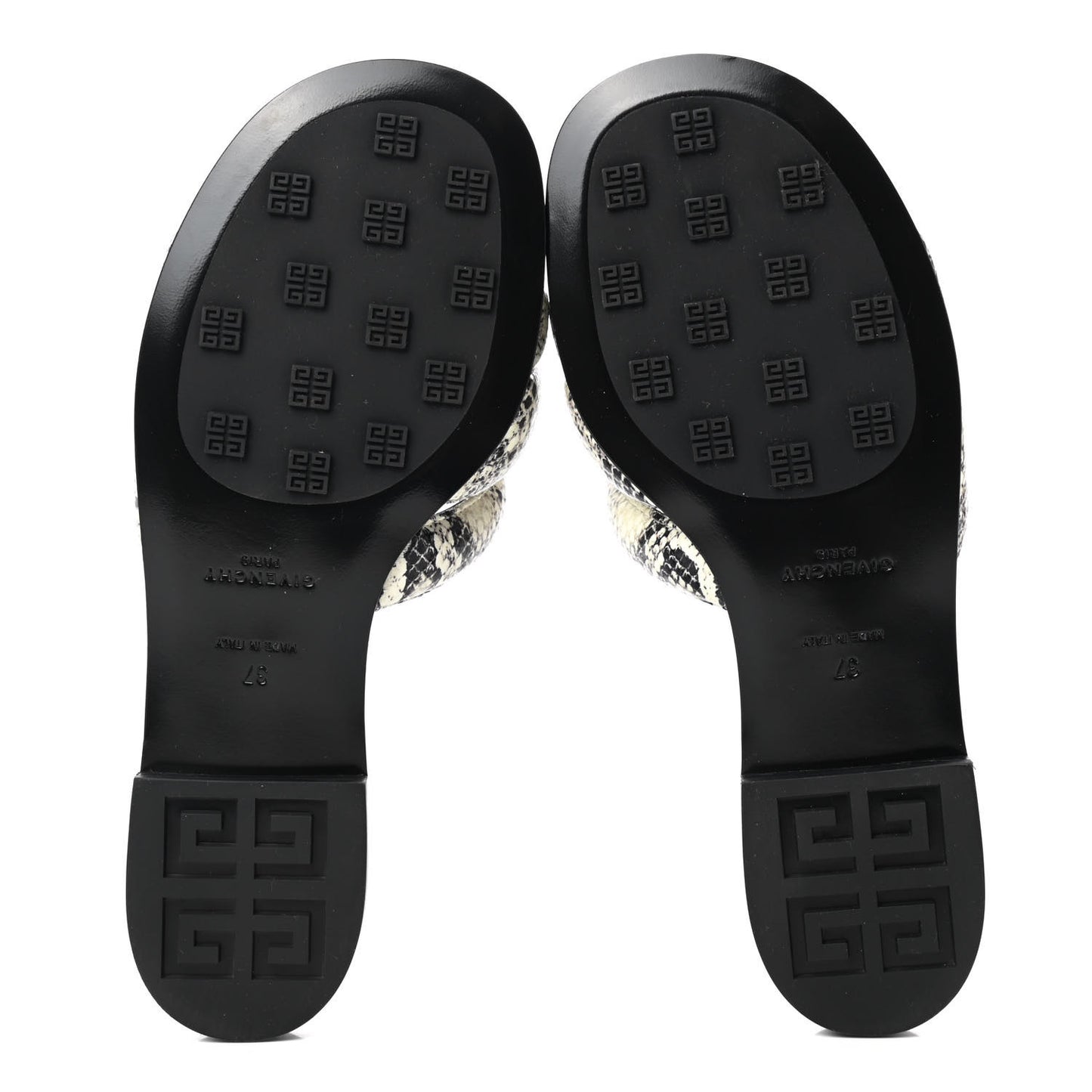 Calfskin Snakeskin Print G Flat Sandals 37 Grey