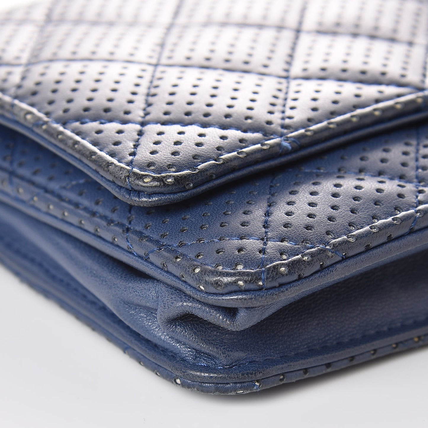 Perforated Lambskin Quilted Wallet On Chain WOC Blue