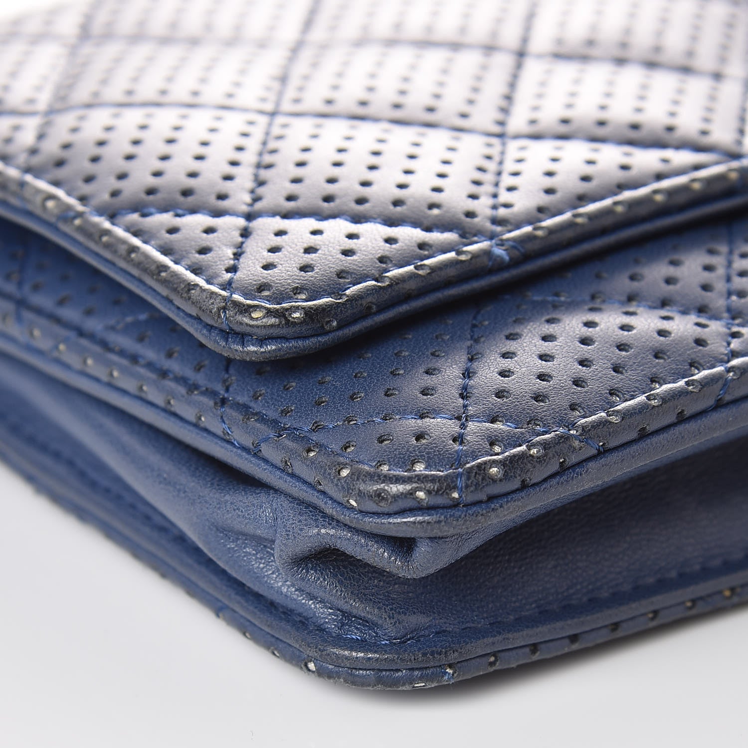 Chanel Perforated Lambskin Quilted Wallet On Chain WOC Blue 15 of 18