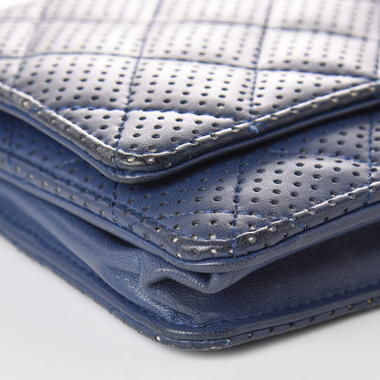 Chanel Perforated Lambskin Quilted Wallet On Chain WOC Blue 15 of 18