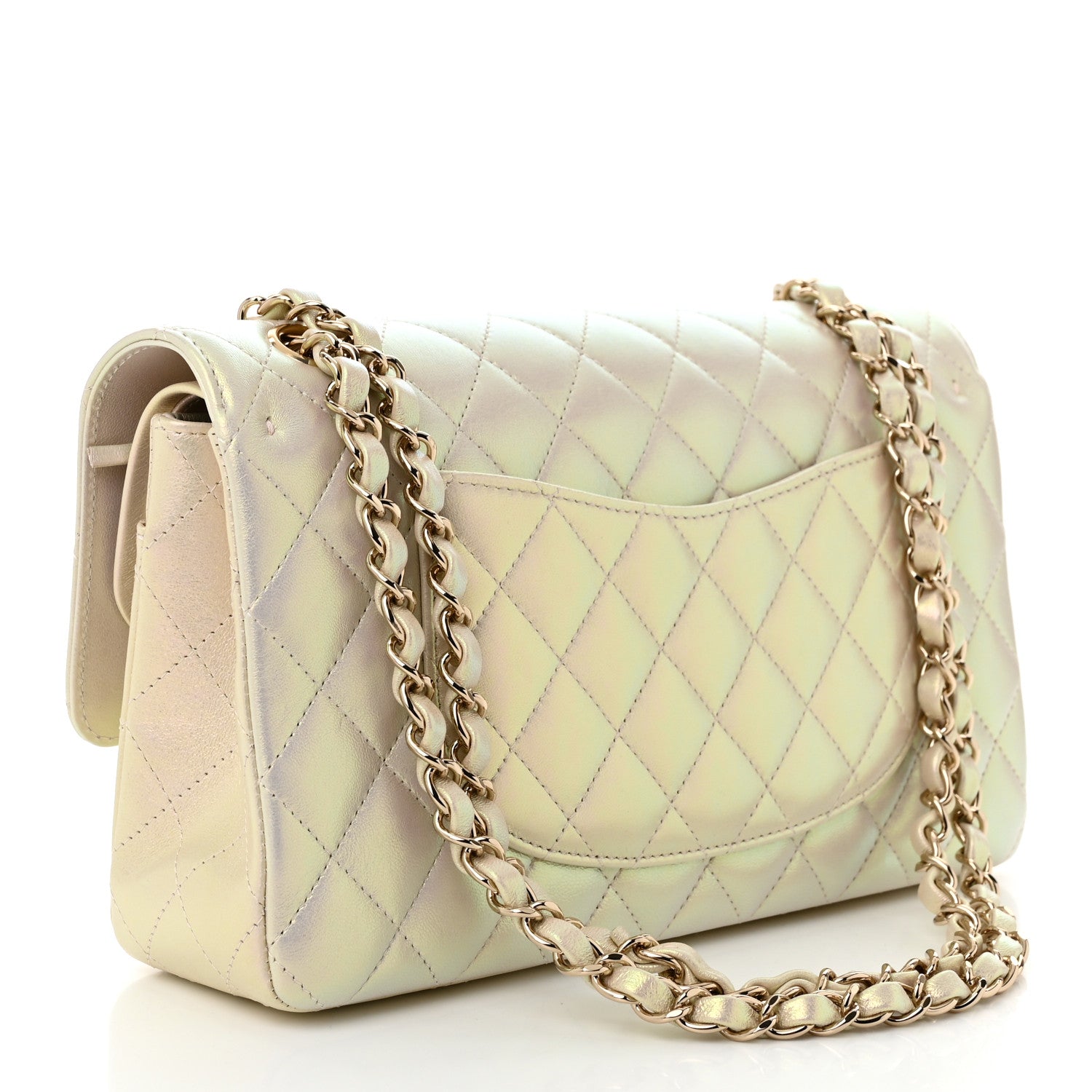 Chanel Iridescent Lambskin Quilted Medium Double Flap Ivory 3 of 11