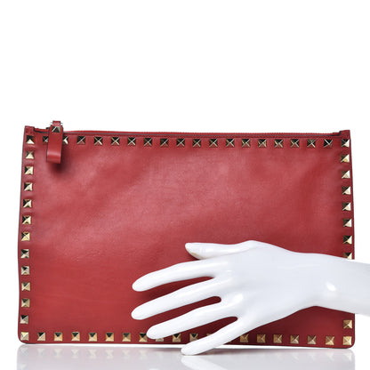 Valentino Garavani Vitello Large Rockstud Zip Pouch Red 2 of 7