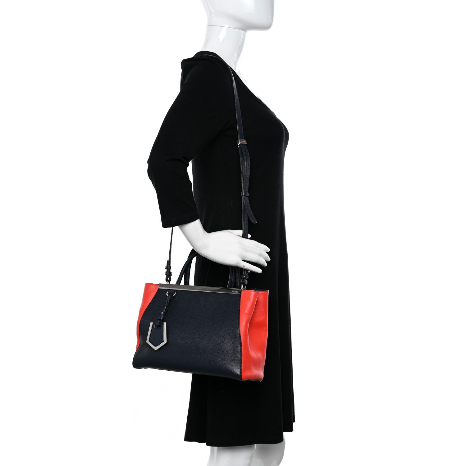 Fendi Vitello Elite Bi-Color Petite 2Jours Tote Blue Notte Papavero 2 of 11