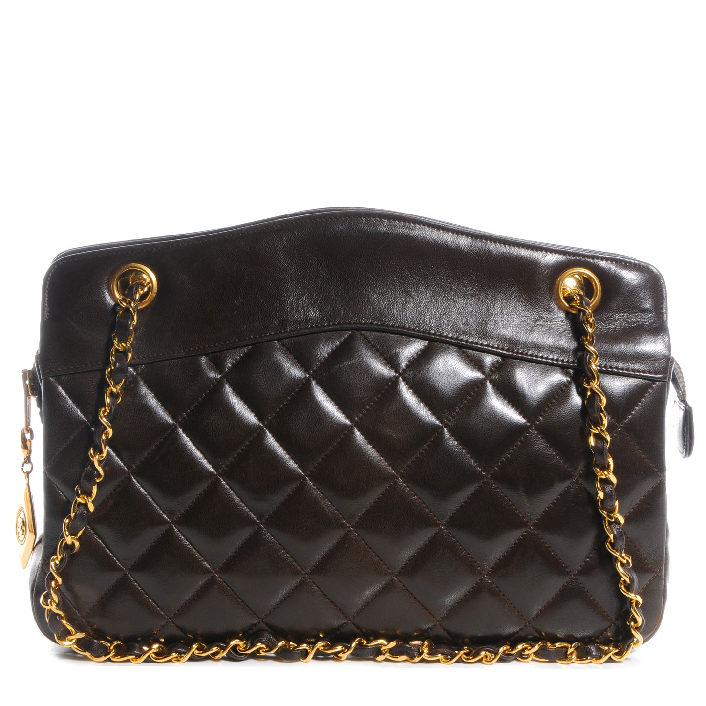 Lambskin Quilted Shoulder Bag Brown