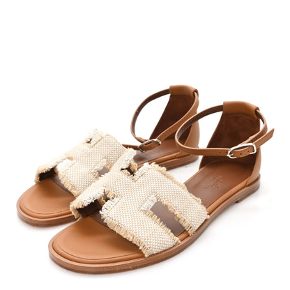 Hermes Linen Canvas Fringed Santorini Sandals 36 Beige 4 of 9
