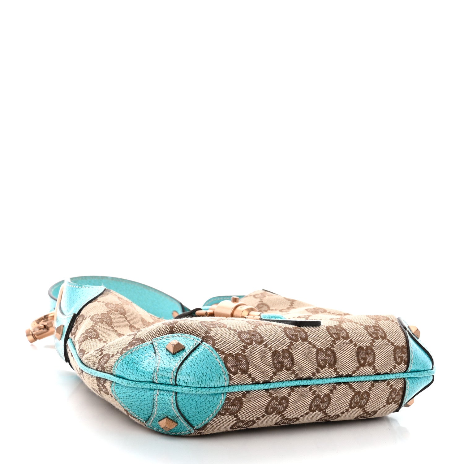 Gucci Monogram Mini Piston Lock Jackie O Hobo Blue 4 of 10