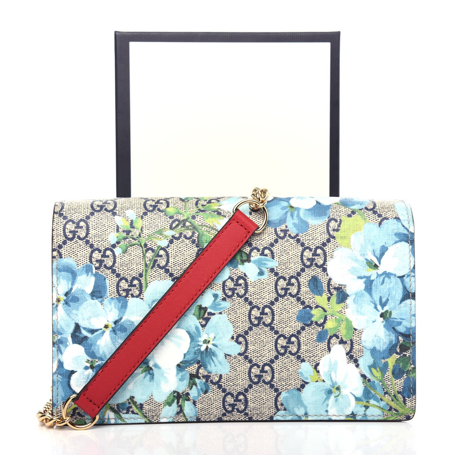 Gucci GG Supreme Monogram Blooms Chain Wallet Blue 10 of 10