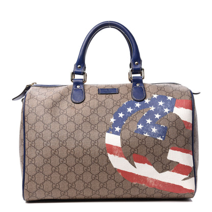 Gucci GG Plus Monogram Medium Boston USA Flag Unicef Duffle Blue 1 of 11