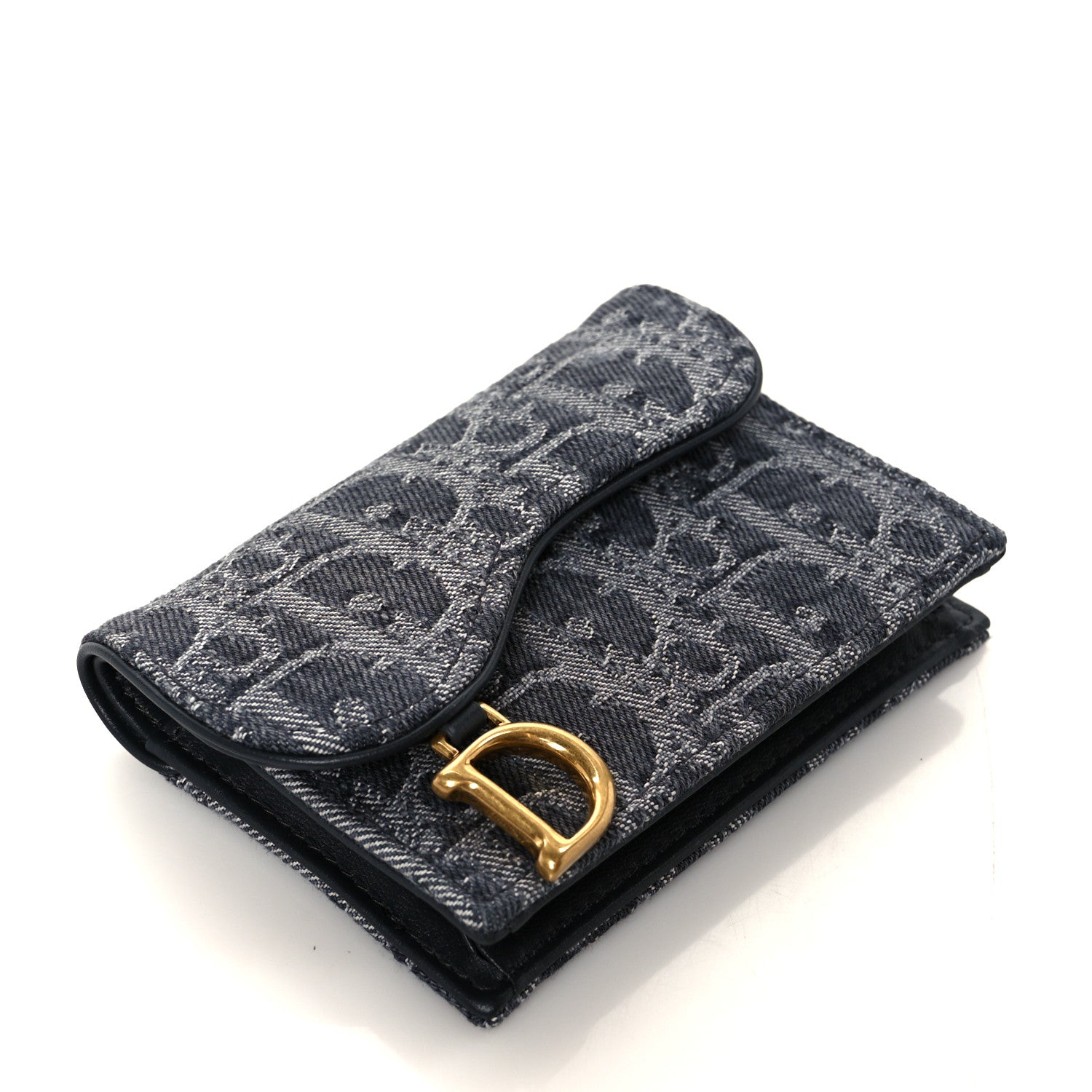 Christian Dior Denim Oblique Saddle Bloom Card Holder Grey 4 of 8