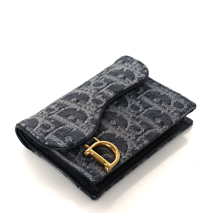Christian Dior Denim Oblique Saddle Bloom Card Holder Grey 4 of 8