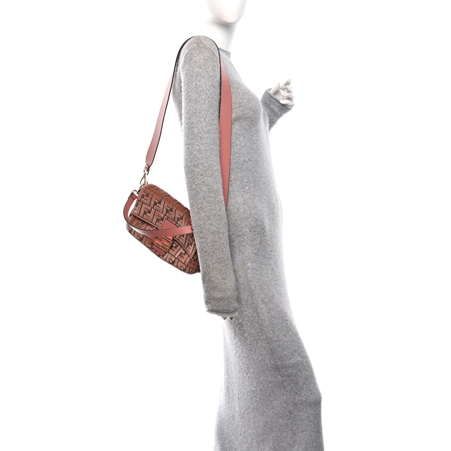 Fendi Velvet Jacquard Crystal FF Baguette Macaron 2 of 12