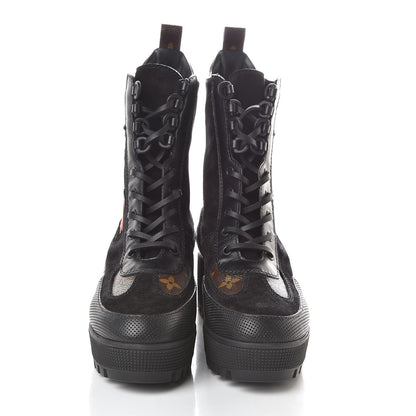 Louis Vuitton Suede Calfskin Monogram LV Black Heart Laureate Platform Desert Boots 37 Black 2 of 6