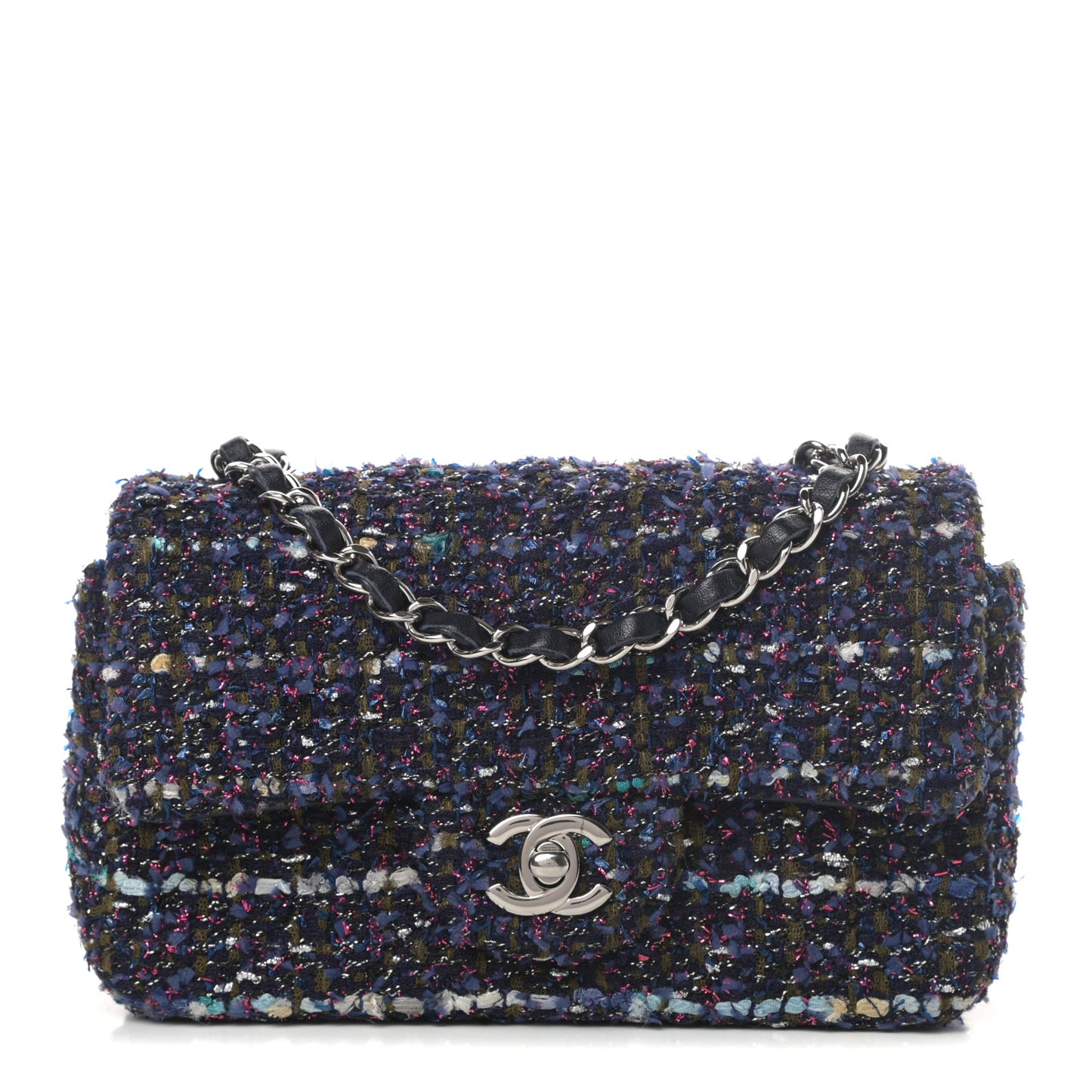 Tweed Quilted Mini Rectangular Flap Blue Purple Khaki Pink