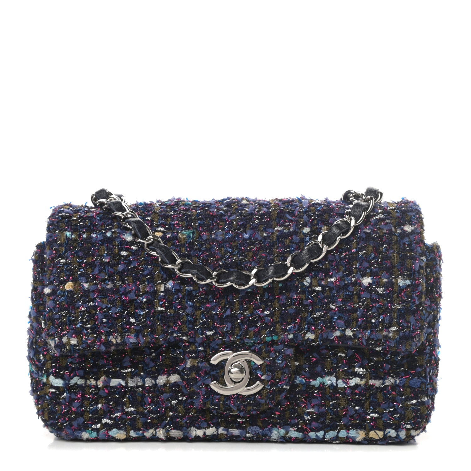 Chanel Tweed Quilted Mini Rectangular Flap Blue Purple Khaki Pink 1 of 11