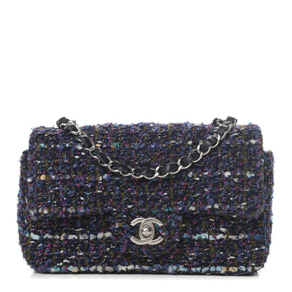 Chanel Tweed Quilted Mini Rectangular Flap Blue Purple Khaki Pink 1 of 11