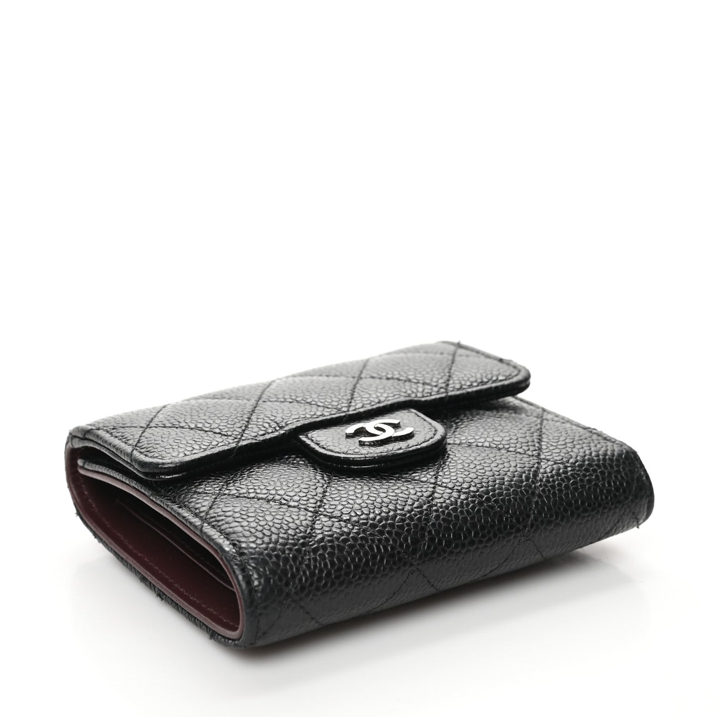 Caviar Quilted Compact Flap Wallet Black