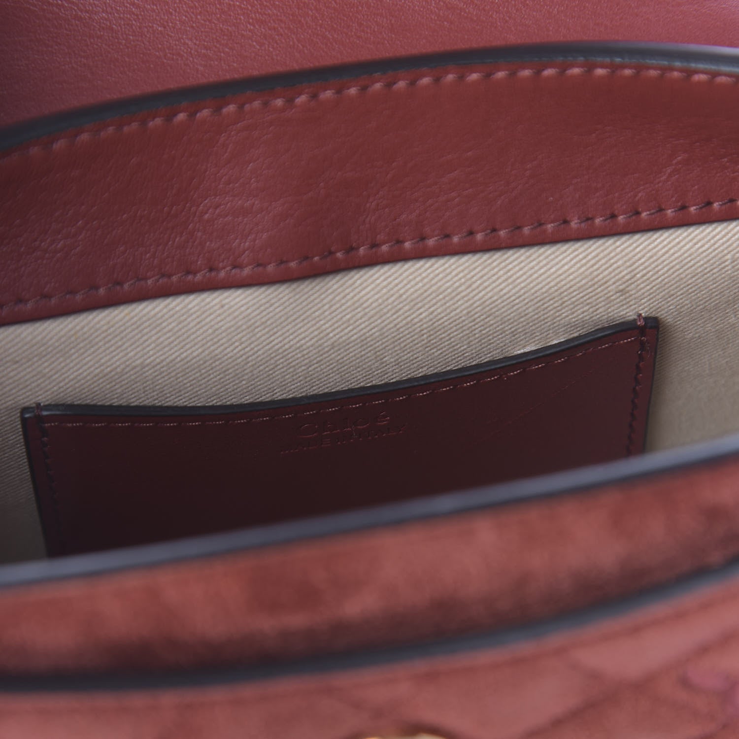 Chloe Suede Calfskin Quilted Embroidered Small Tess Saddle Bag Reddish Brown 8 of 9