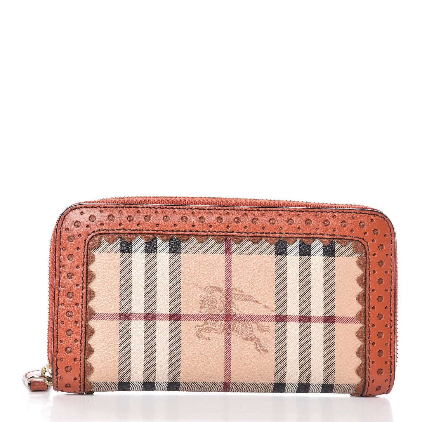 Haymarket Check Perforated Trim Large Ziggy Zip Around Wallet Orange