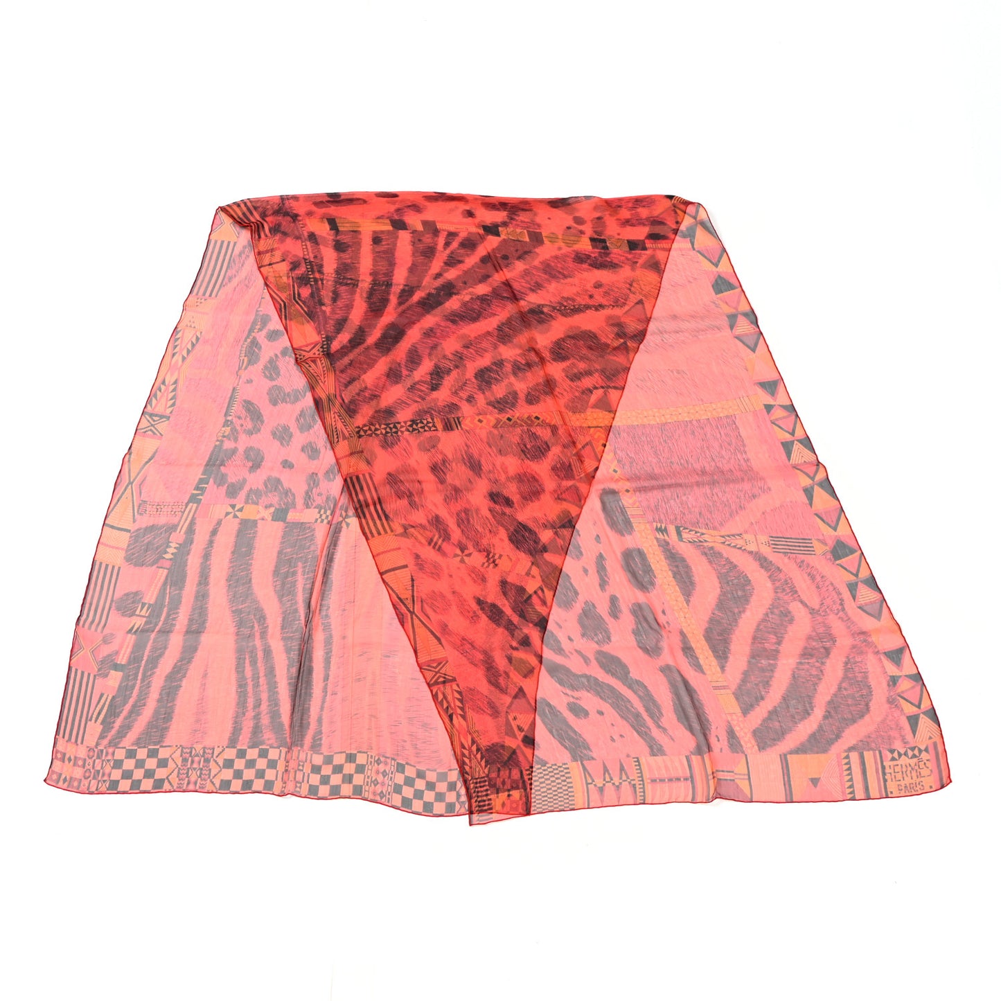 Silk Mousseline Pelages et Camouflage Stole Lipstick Corail