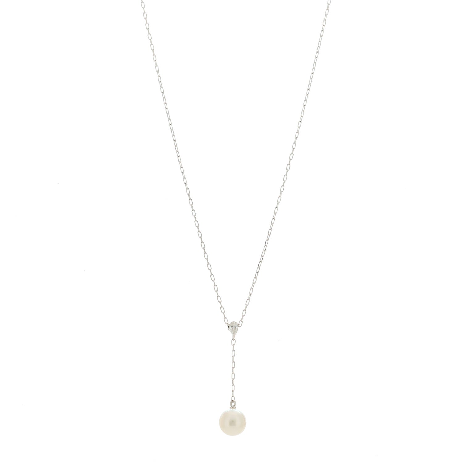 Mikimoto 18K White Gold Akoya Pearl Diamond 7-7.5mm Drop Pendant Necklace 1 of 6