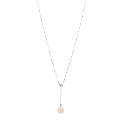 Mikimoto 18K White Gold Akoya Pearl Diamond 7-7.5mm Drop Pendant Necklace 1 of 6