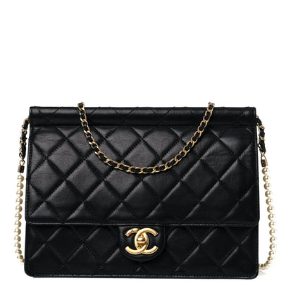 Chanel Goatskin Quilted Pearl Chain Flap Bag Black 1 of 14