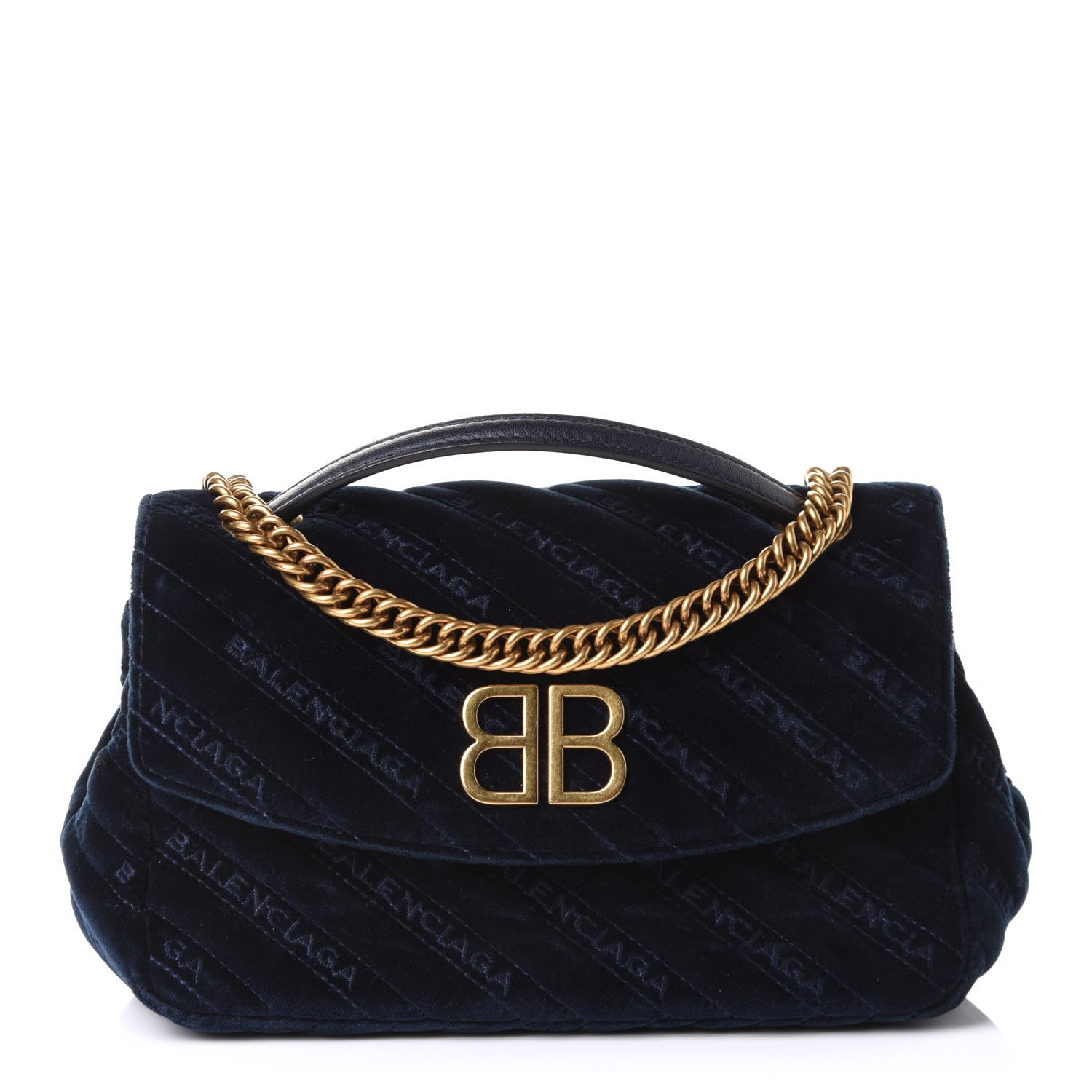 Balenciaga Velvet Logo Matelasse BB Chain Wallet Navy 1 of 10