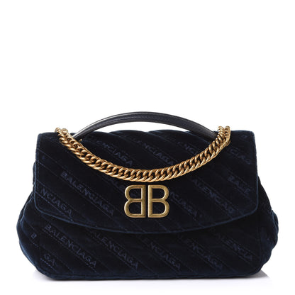Balenciaga Velvet Logo Matelasse BB Chain Wallet Navy 1 of 10