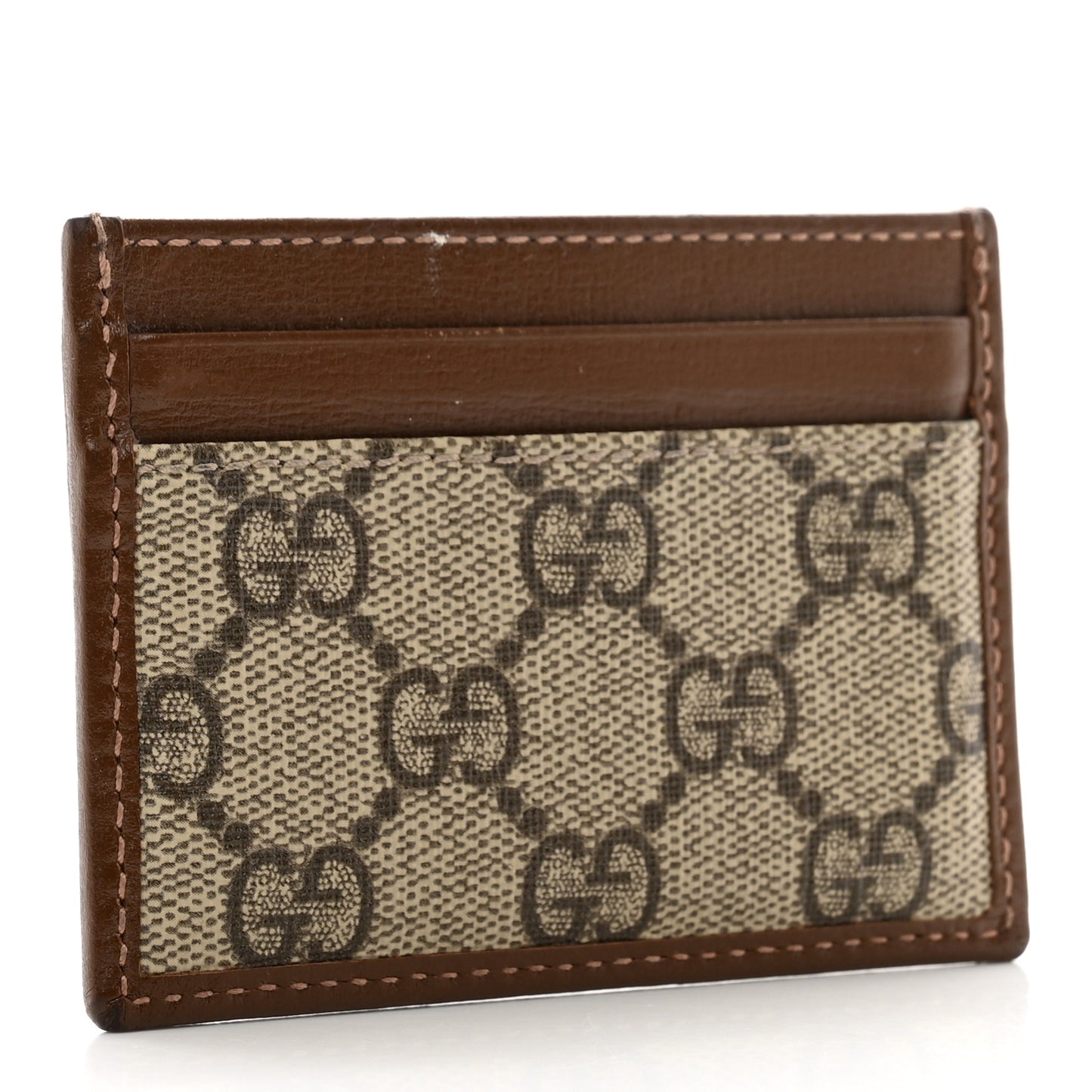 GG Supreme Monogram Azalea Calfskin Retro Interlocking G Card Holder Beige Ebony Brown Sugar